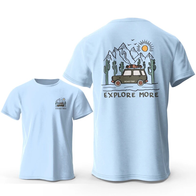 Explore More Printed Cotton Adventure Graphic T-Shirts for Men Cross-Border Trendy Brands