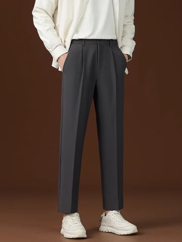 Chao Lun Bu Summer Western Pants for Men, Lightweight Cool Sensation, Straight Leg, Korean Style, Black, Nine-Inch Casual, Slim Fit