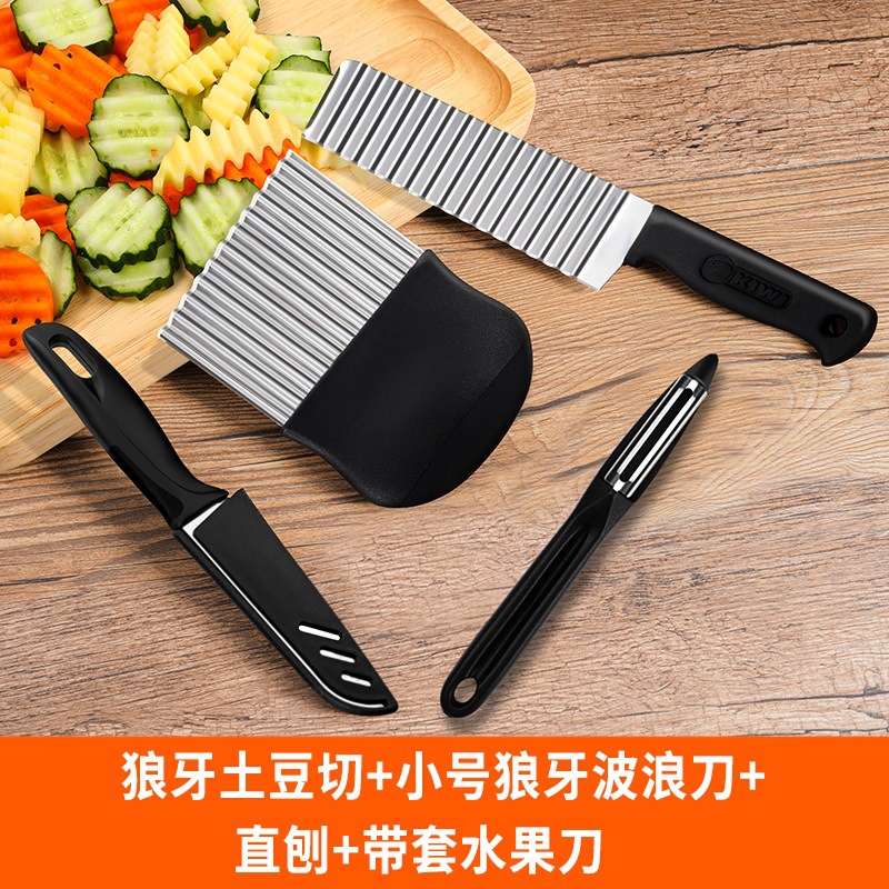 Patata de acero inoxidable cuchillo de corte de barra de cocina de lujo patatas fritas cuchillo de onda cuchillo de corte de verduras caseras cuchillo de corte de dientes de lobo de patata