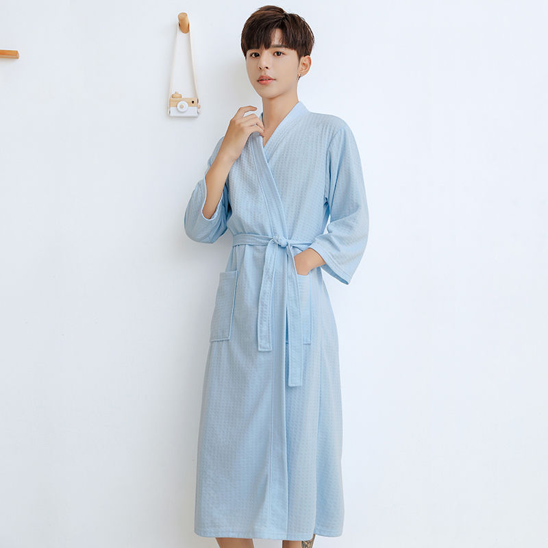 女性用夏のナイトガウン、春と秋の新しいカップルパジャマ、ホーム服、無地のホテルのバスローブ、男性用の厚い長袖|undefined