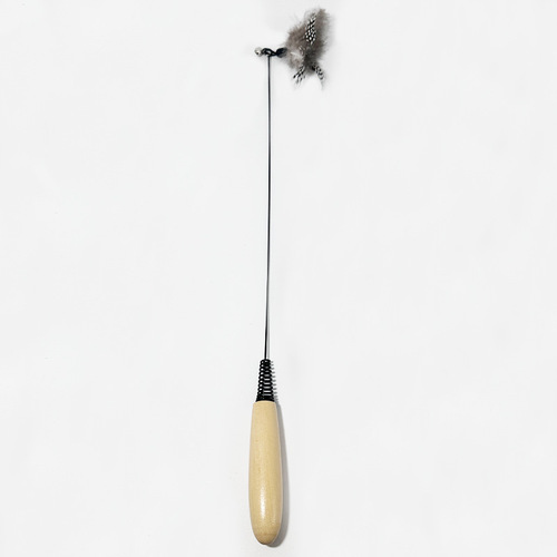 CFA competition grade wooden handle spring Internet celebrity cat funny stick feather bell removable replacement head durable and scratch-resistant cat toy