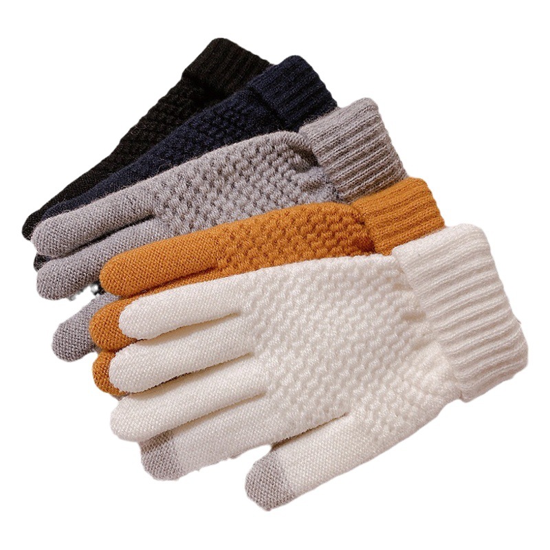 Invierno nuevo estilo de la piña Cachemira como dedo completo pantalla táctil de punto de algodón jacquard moda forrado de lana gruesa guantes de lana