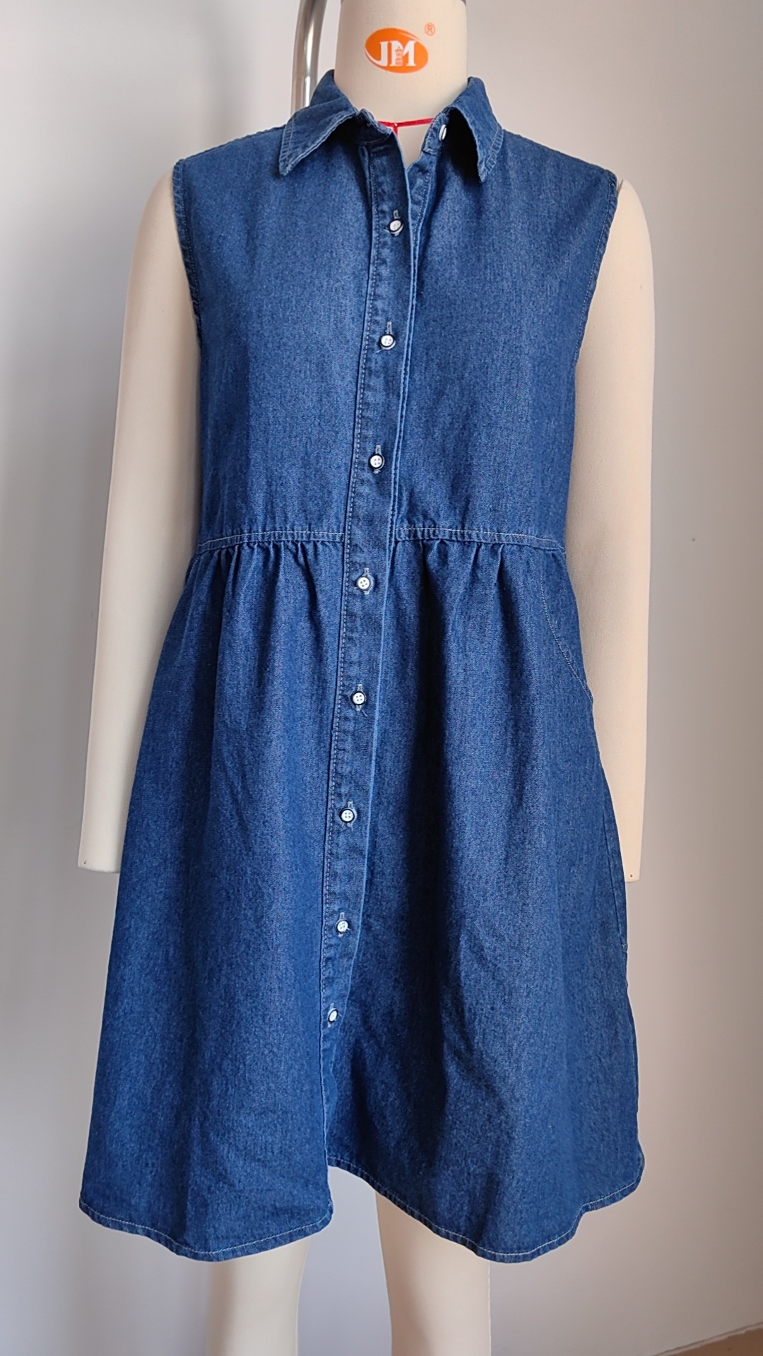 Women Spring Summer Washed Sleeveless Loose Denim Stitching Dress