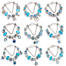 蓝色潘家跨境捕梦网手链情侣水晶手链 女士欧美串珠DIY手串手环