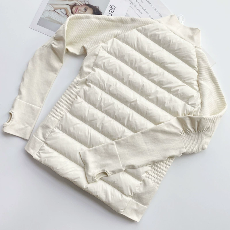 Спортивный пуховик хлопчатобумажная одежда тонкая ветрозащитная теплая тонкая и тонкая, стоячий воротник на открытом воздухе, бег фитнес-куртка йоги