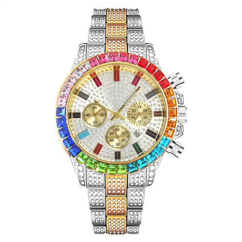 Transfronterizo transmisión en vivo diamante color diamante cinturón de acero calendario reloj estrellado simple moda elegante lujo gran dial reloj