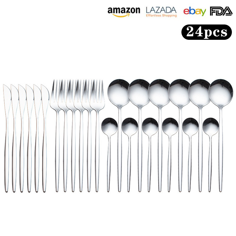 Transfronterizo de Amazon 24 piezas de acero inoxidable traje de vajilla Portugués Occidental cuchillo de carne, tenedor y cuchara de titanio chapado en oro cuchara