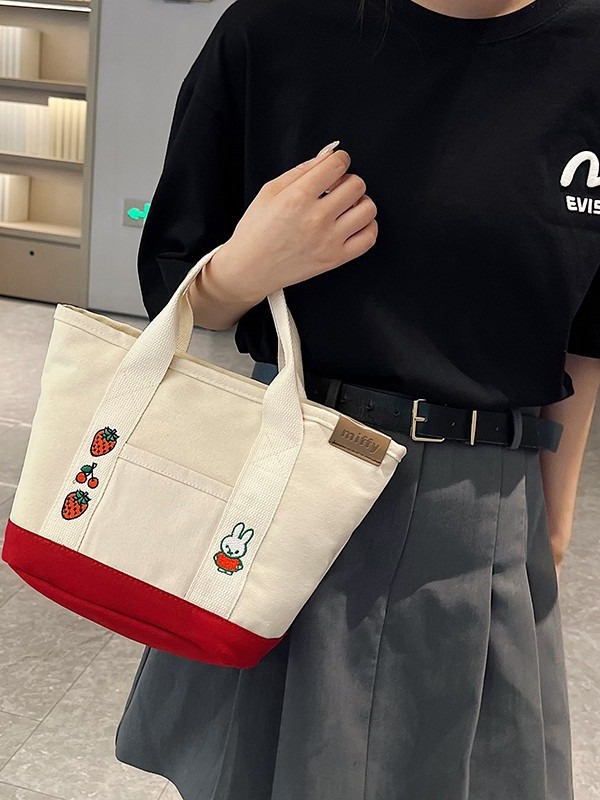 Año del Conejo bordado japonés lindos bolsos de lona, bolsos de hombro, bolsos de oficina