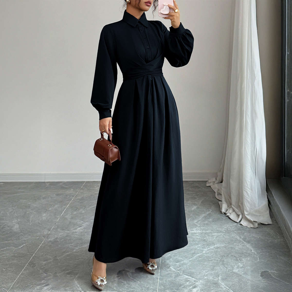 Women's Elegant Long-Sleeve Maxi Dress