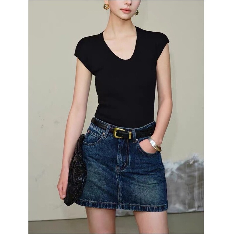 With You and Me/Summer New Style Lyocell Tencel Mulberry Silk Pure White Short-Sleeved T-Shirt U-Neck Slim Fit Top for Women With You and Me/Summer New Style Lyocell Tencel Mulberry Silk Pure White Short-Sleeved T-Shirt U-Neck Slim Fit Top for Women