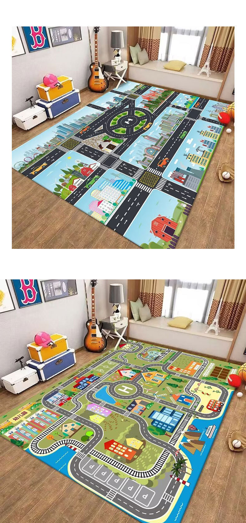 Children's Fun Parking Lot Play Mat for Kids, Parent-Child Interaction, Baby Early Education, Living Room Floor Mat, Stain-Resistant, Easy to Clean, Large Carpet