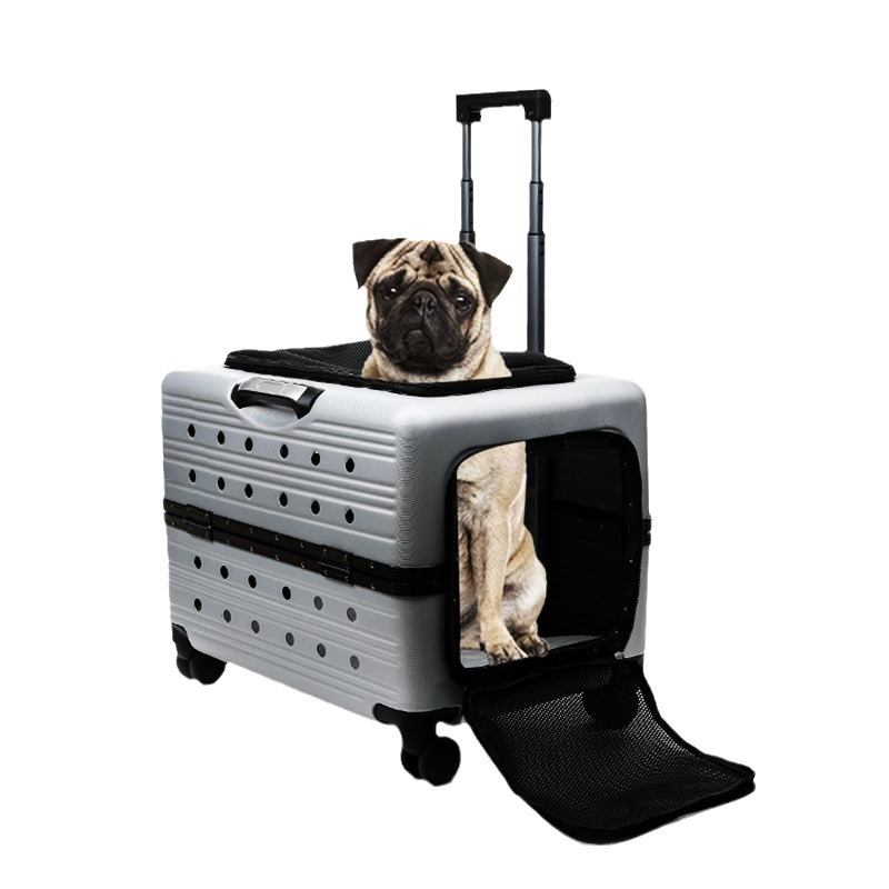 En stock nuevo PET caja grande PET caja de aire PC rueda universal pet trolley case Dog out bolsa portátil