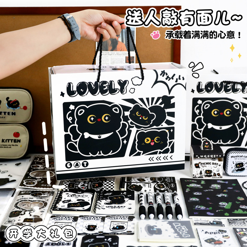 ins风黑猫文具套装学生文具大礼包开学文具礼品儿童生日礼物礼品|undefined