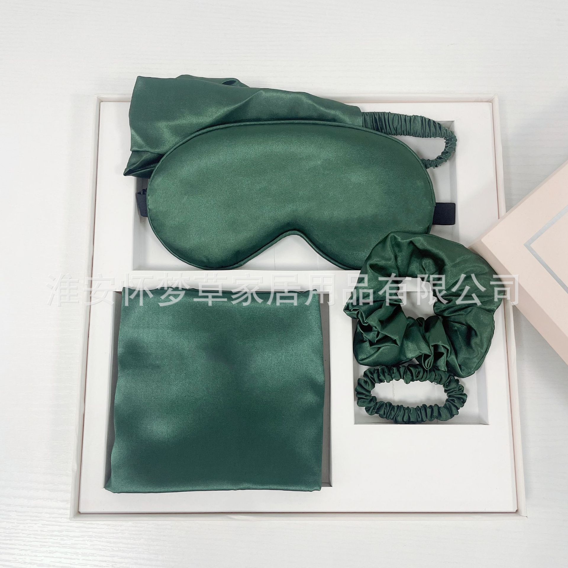 Set de cinco piezas verde oscuro (el mismo color de la banda ajustable botón de ojos + banda para el cabello + funda de almohada + anillo para el cabello + anillo para el cabello fino)