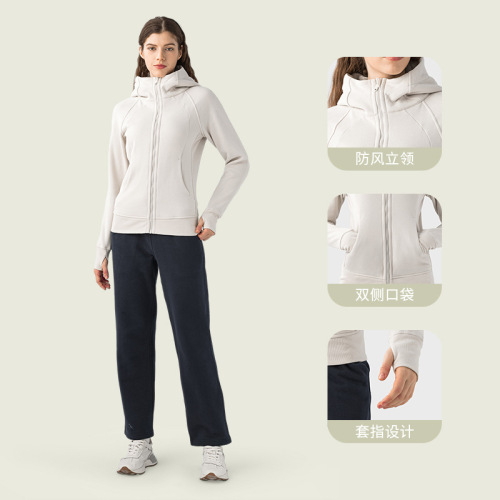 New autumn and winter thickened warm hooded sports jacket for women, outdoor leisure wear, yoga training fitness jacket