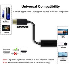 DP to HDMI Cable Adapter with Gold-Plated Connector for 4K 1080p Monitor Conversion