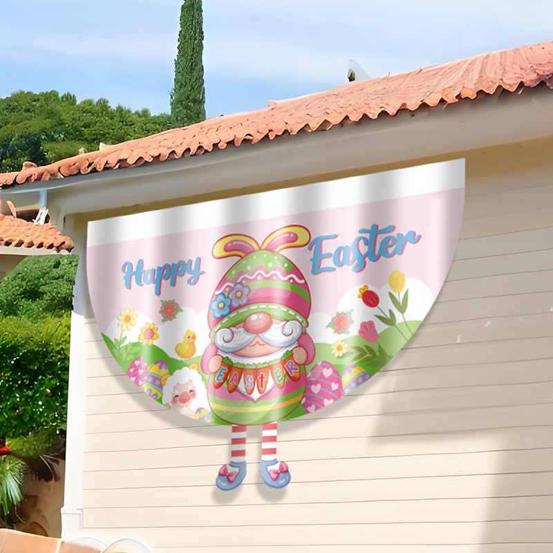 Transfronterizos nueva bandera en forma de ventilador de Pascua de dibujos animados conejo enano bandera semicircular de decoración al aire libre bandera de jardín