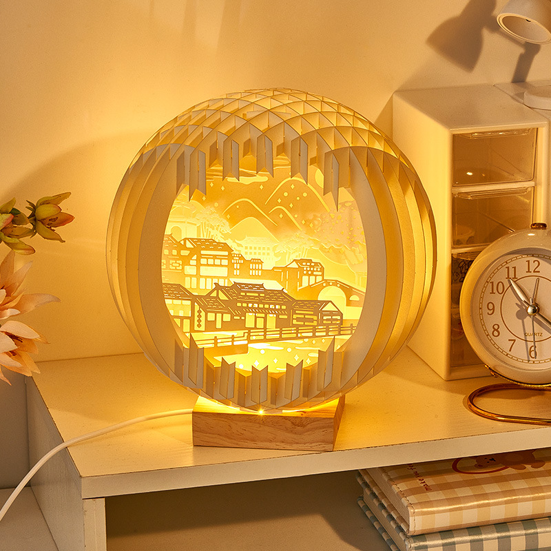 3d paper carving lamp creative Three-Dimensional High sense birthday gift bedroom romantic night light niche gift decoration