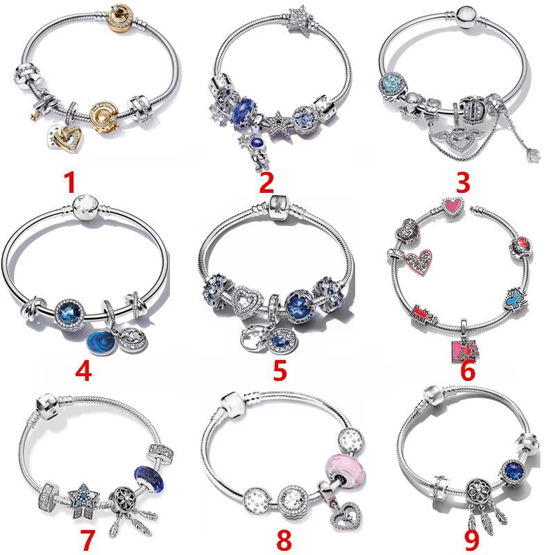 Pan's S925 White Copper Silver-Plated Blue Starry Fairy Tale Bracelet Shining Galaxy DIY Bracelet Live Streaming Cross-Border Supply