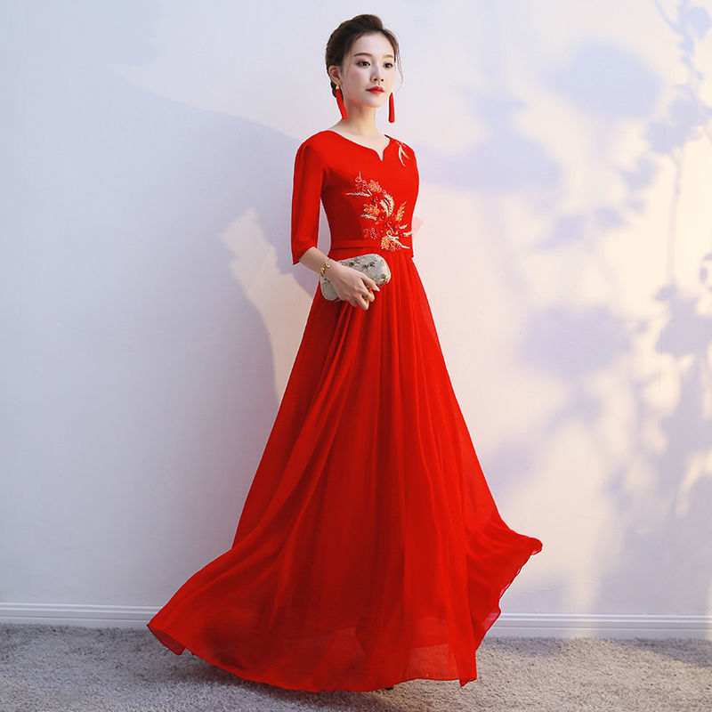 大合唱团演出服女长款中老年中国风优雅晚礼服主持人服装学生朗诵|undefined