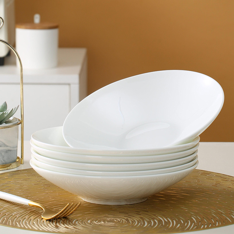 Jingdezhen bone china plate suit household dish Chinese creative bucket plate round deep plate ceramic soup plate