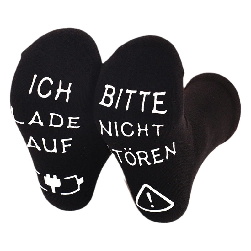 BITTE NICHT STOREN ICH LADE AUF Calcetines de algodón de media pantorrilla con letras alemanas antideslizantes