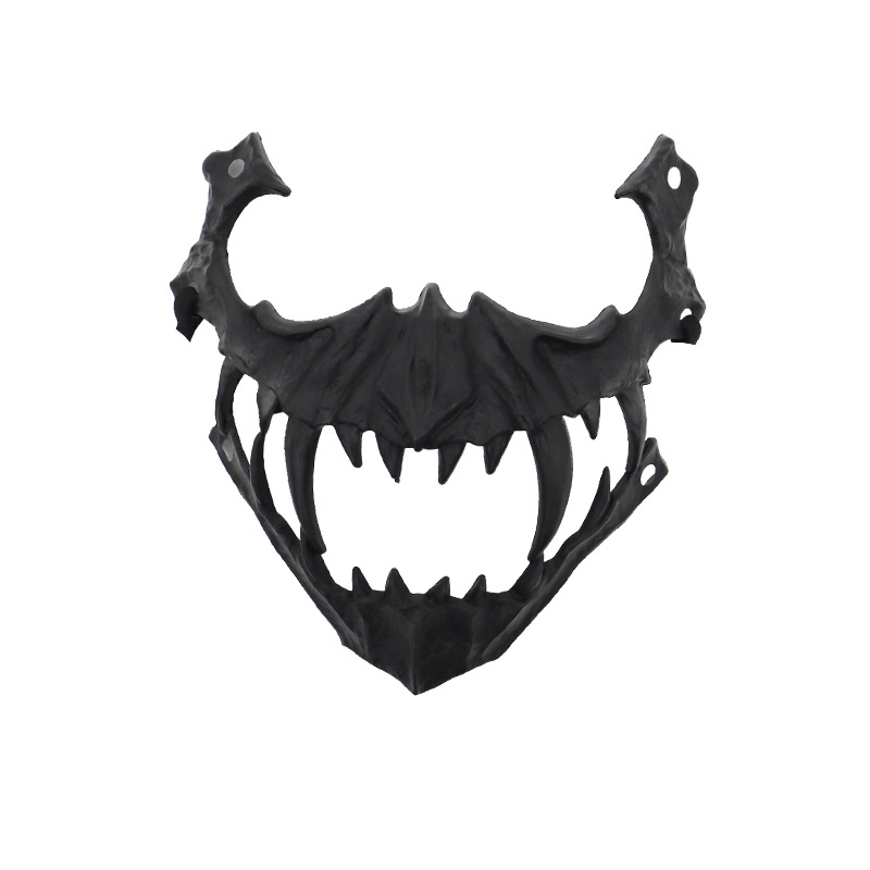 fiesta máscara de esqueleto dientes largos demonio esqueleto mitad cara máscara de lobo detrás máscara gigante disfraz de Halloween