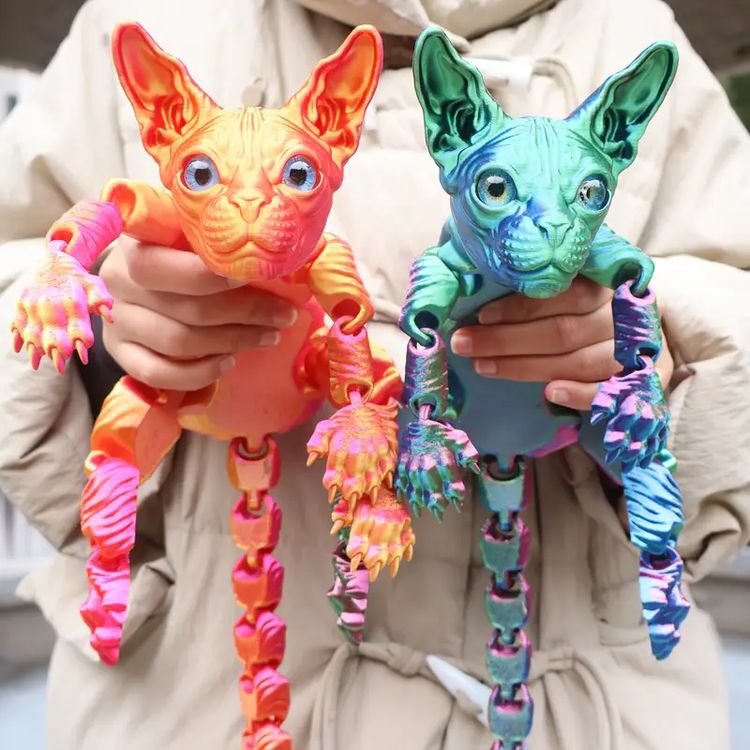Cross-Border New Product Hot-Selling Giant 3D Printed Hairless Cat Figurine with Movable Joints 3D Printed Figurine Toy