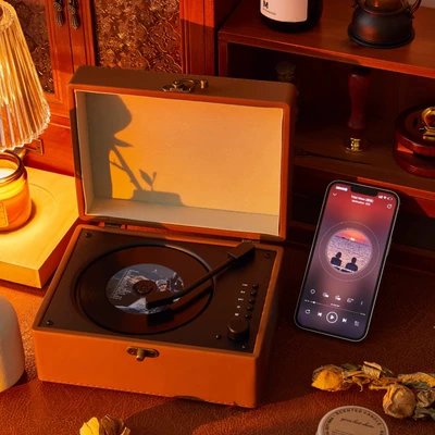 Cd Player Music Album: Car CD player - retro-brown-dual-speakers-and-dual-diaphragms-hifi-sound-effect-bluetooth-charging-model-free-remote-control-ghostwriting-greeting-cards-customized-discs