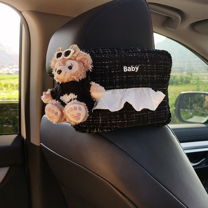 Caja de pañuelos para coche, caja de reposabrazos para coche, caja de cartón, colgante, coche, lindo adorno de oso Duffy de dibujos animados
