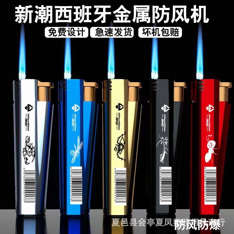 Publicidad de encendedor a prueba de viento de metal inflado láser de alta calidad impresión directa llama azul impresión UV color publicidad