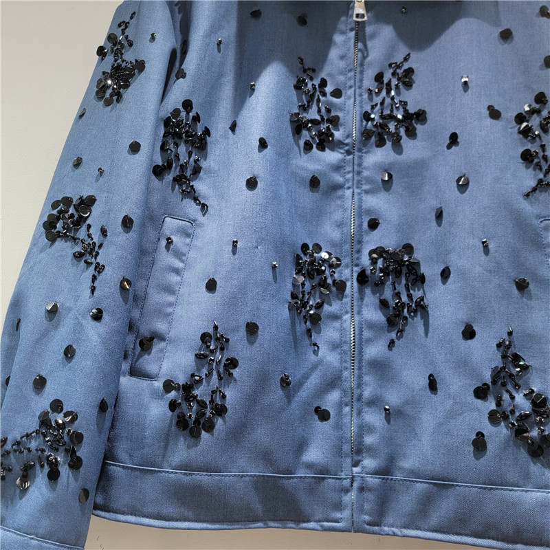 2026 primavera nueva moda casual universal cuello corto bordado chaqueta de lentejas para mujeres suelta delgasa para mujeres image 4