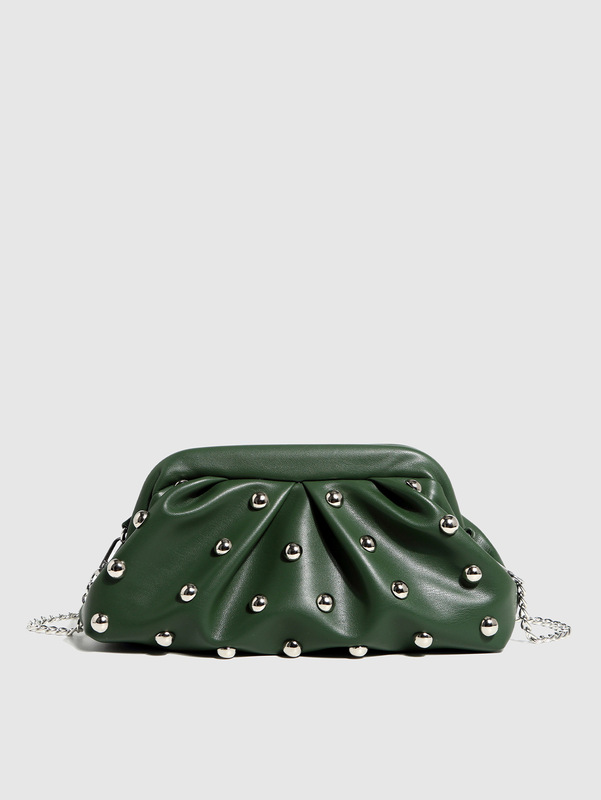 Cross-Border 2025 New Style Pleated Dumpling Bag with Rivets, Clutch Bag with Chain, Shoulder Crossbody Bag, Women's Mini Bag