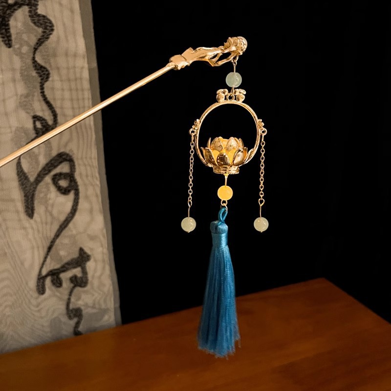 Los niños de estilo antiguo linterna brillante pinzas de cabello de ropa china tocado de cabello de niñas pinzas de cabello cheongsam paso sacudir la cabeza posterior pinzas de lámpara palacio