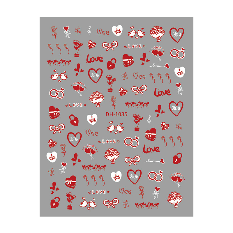 Redanco3D Flat Ins Popular Cartoon Nail Stickers Cute Valentine's Day Series Nail Stickers Dh-1031 Redanco3D Flat Ins Popular Cartoon Nail Stickers Cute Valentine's Day Series Nail Stickers Dh-1031