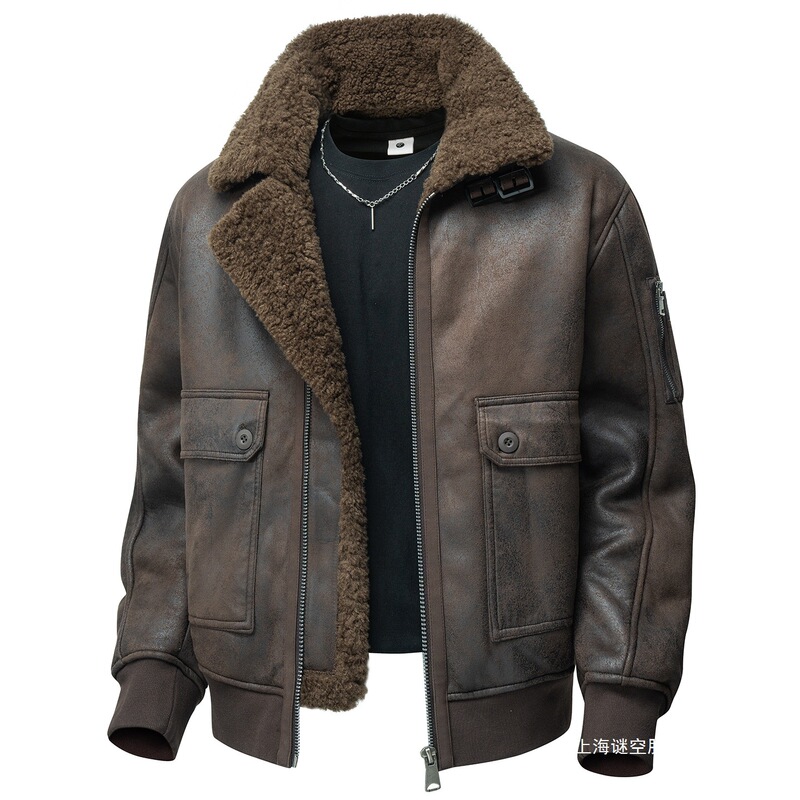 2033 Cross-border Autumn/Winter New Men's Plus Size Fur-Lined Turn-Down Collar Thickened Casual Jacket