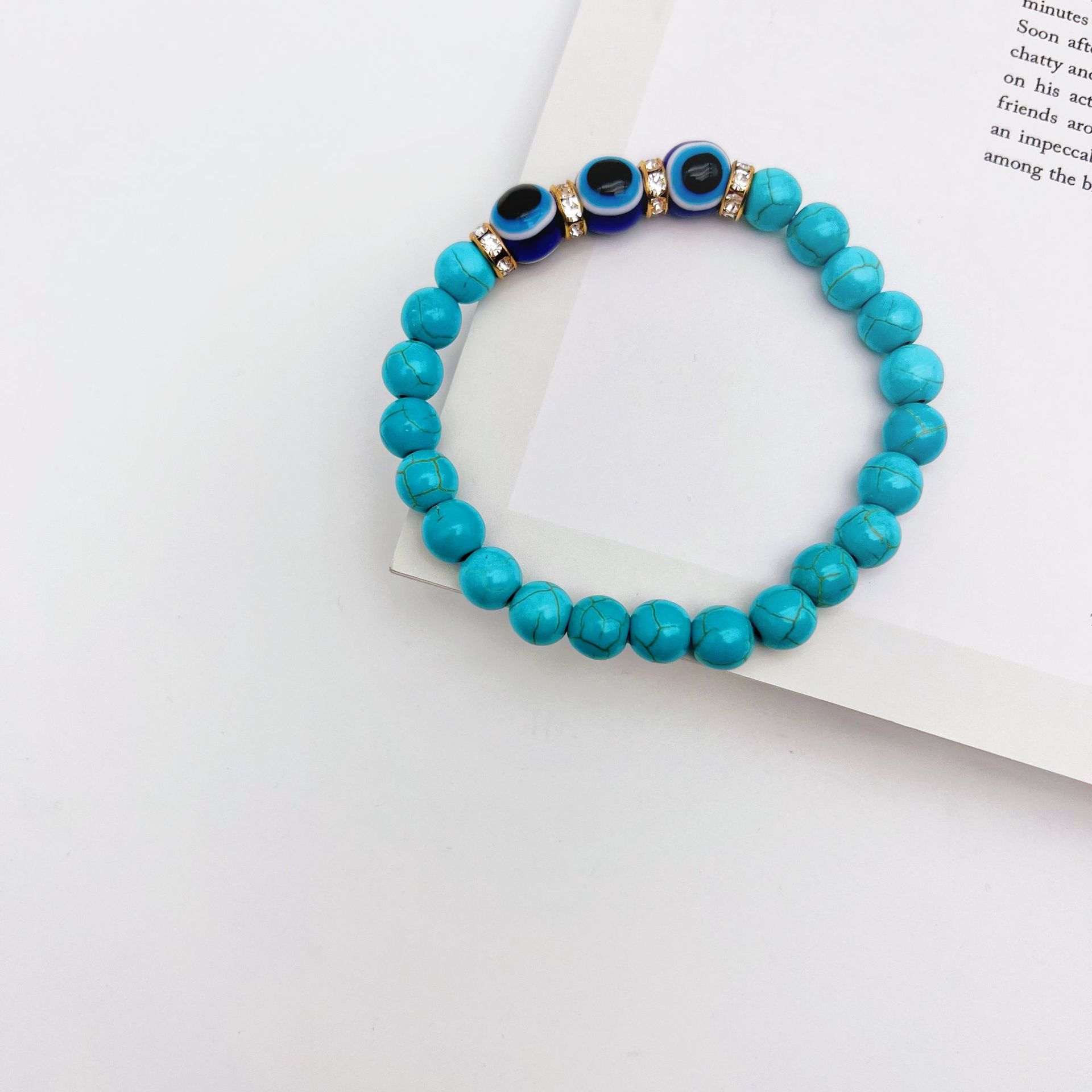 Retro Devilu0027S Eye Turquoise Beaded Inlay Artificial Gemstones Bracelets 1 Piece