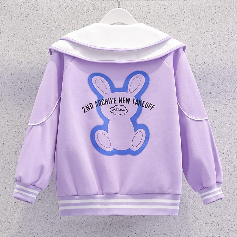 여아 코트, 봄, 가을, 아동 야구 유니폼, 스트리트 스웨트 셔츠, 가을 옷, 패셔너블한 인형 칼라, 토끼 스포츠 상의, 트렌디