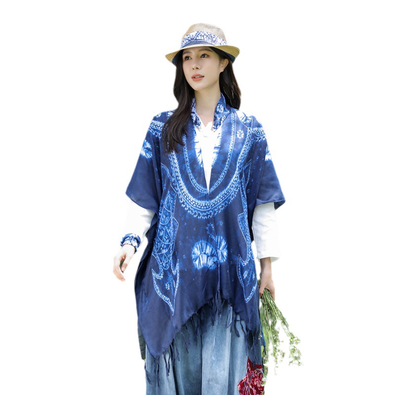 Verano Delgado estilo étnico teñido con lazo protector solar cardigan Yunnan Lijiang viaje decorativo Toalla de playa exterior artístico chal