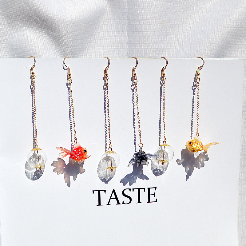 Chinoiserie Fish Resin Asymmetrical Women's Drop Earrings 1 Pair display picture 4