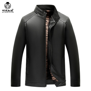 Leather coat gold velvet stand collar men's autumn fleece-lined father trendy imitation sheepskin dad jacket men's clothing