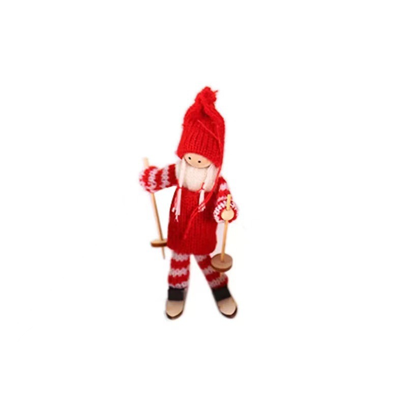 Decoración de Navidad creativa muñeca de madera muñeca de esquí de Navidad colgante árbol mini muñeca