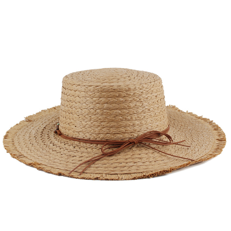Nuevas mujeres estilo coreano estilo vacaciones playa viaje sombrero borla borde plano superior sombrero de paja ocio al aire libre sombrero para el sol