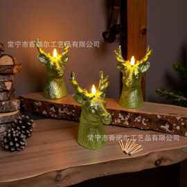 跨境工厂批发仿真圣诞金色麋鹿造型石蜡电子创意摆件氛围装饰礼物