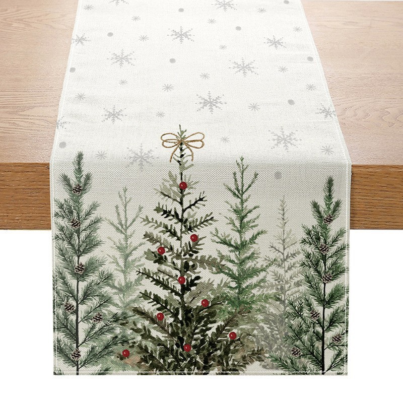 Camino de mesa navideño con estampado de muñeco de nieve y Santa