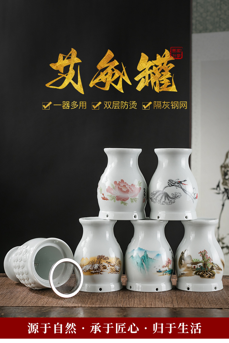 Ceramic Moxibustion Cup Ai Jiu Guan Heat Therapy Jar with Dust Screen and Cloth Cover for Home Warming Use overview