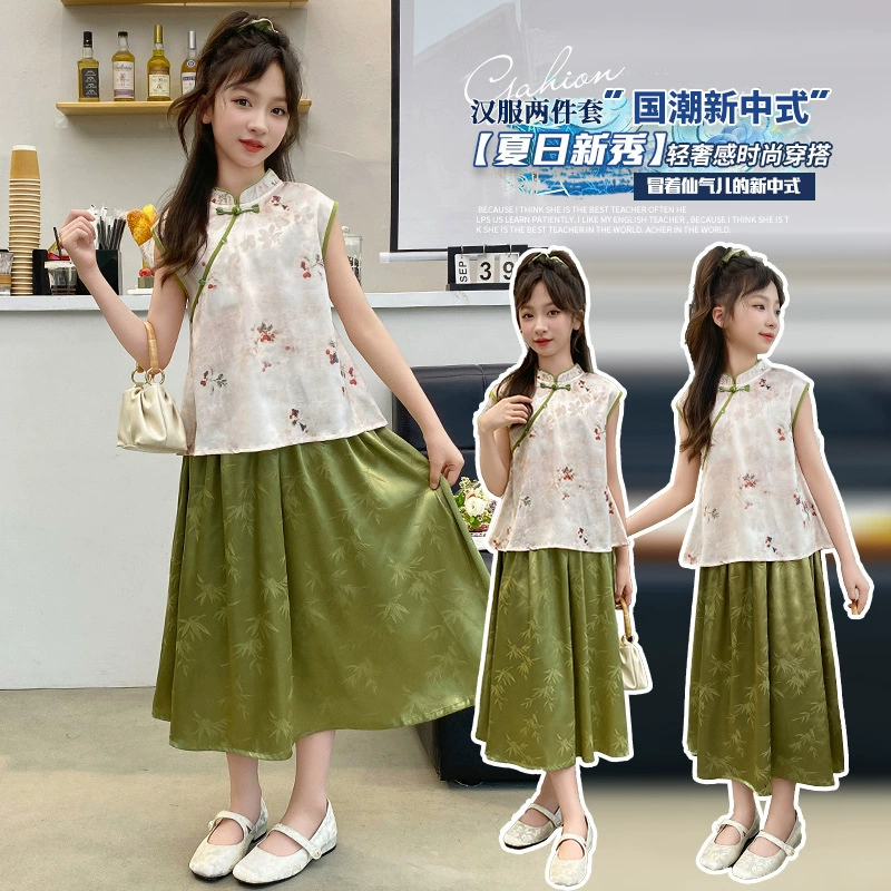 Летний Hanfu, комплект, чеппон, комбинезон, китайский стиль