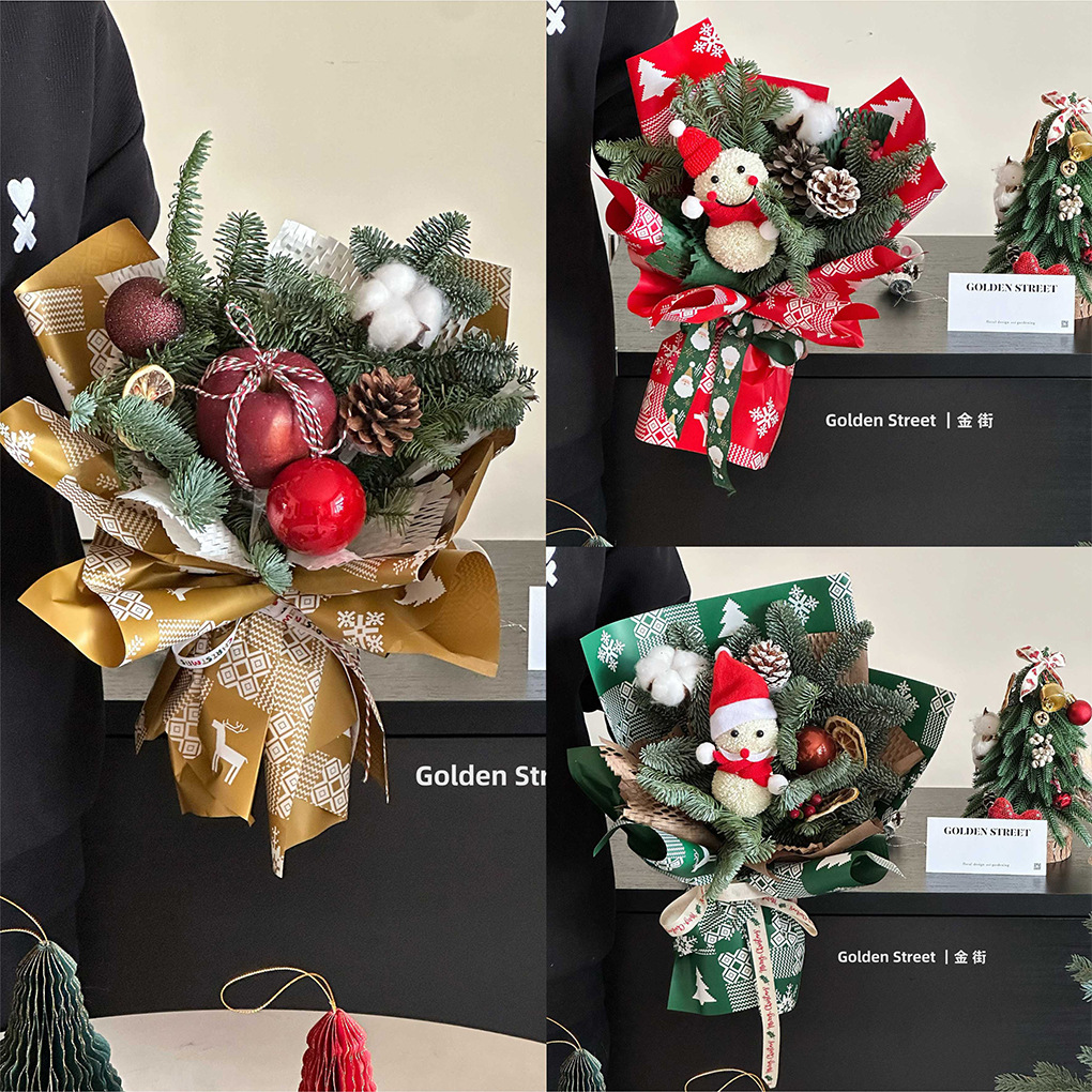 Navidad nuevo papel de embalaje de flores impermeables manzana ramo de papel de embalaje de regalos de Nochebuena