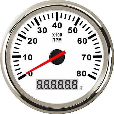 85mm Pin-Mounted Tachometer for Car, Truck, Ship, Yacht Modification Engine Speed Gauge 0-8000Rpm (automobile instrument) - silver-edge-white-background-0-8000rpm