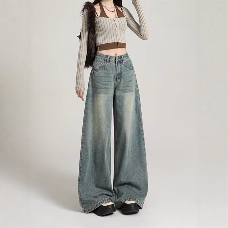 Vintage A-Line Wide-Leg Jeans for Women, 2026 Spring and Autumn New Style, Slimming, Loose, Drapey, Versatile, Fashionable Straight-Leg Pants Vintage A-Line Wide-Leg Jeans for Women, 2026 Spring and Autumn New Style, Slimming, Loose, Drapey, Versatile, Fashionable Straight-Leg Pants
